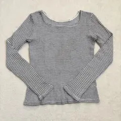 2way リブ タイトロングスリーブ 長袖 トップス ストライプ