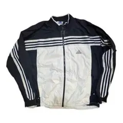 90s adidas ナイロンジャケット 黒/白 ストライプ
