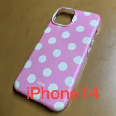 iPhone14 ケース　ドット柄ピンク×ホワイト