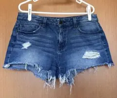 GU デニムブルー カットショートパンツ XL