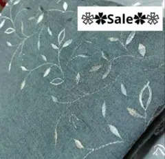 生地　刺繍　ブルーグリーン