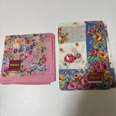 由*香様 KENZO 花柄 ピンク と青色のハンカチ 2枚セット約44cm 新品
