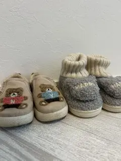 ベビーシューズ クマの刺繍付き ベージュ　2足セット