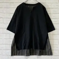 【美品】ZUCCA ズッカ プルオーバー（M）黒 切替 ストライプ ベロアライン