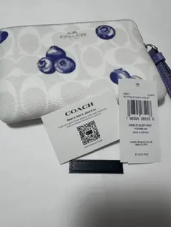 COACH コーチ ジップ ポーチ 本革 ハンドバッグ ブルーベリー ホワイト
