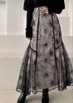 GRL グレイル　花柄　チュール　サイド　ギャザー　スカート　ta071