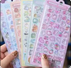 ぷくぷく　シール　犬　猫　熊　うさぎ　小鳥　恐竜　3Dシール　6枚セット　立体