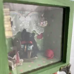 ハンドメイド　ミニチュア　黒猫 ロッキングホース付き　インテリア