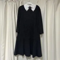 ワンピース ブラック・グレー系 ひざ丈 七分袖 襟付き ビジュー付き 春ワンピ