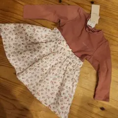 プティマインピンク花柄ワンピース切り替え90サイズ