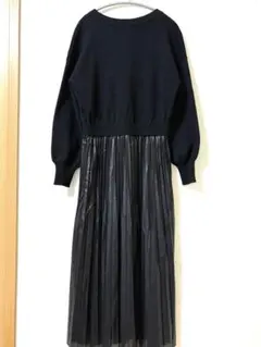 【GREEN LABEL RELAXING】ブラック ニット プリーツワンピース