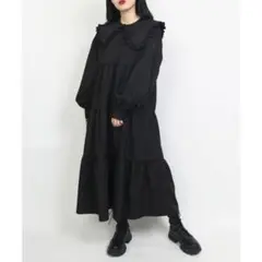 ぽ*き様 黒 ワンピース フリル ティアード ロング 地雷系 量産型 ガーリーのサムネイル