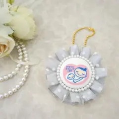 マタニティマークロゼット　チュールロゼット　シルバー　白ドット　ハンドメイド