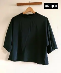 ユニクロ ドレープモックネックブラウス ネイビー 七分袖