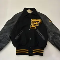 希少 60s スタジャン レザージャケット 本革 ブラック ワッペン ウールのサムネイル