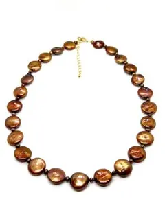 【テリ強】本真珠大珠12mm ブラウンゴールドコインパールネックレスベビーパール