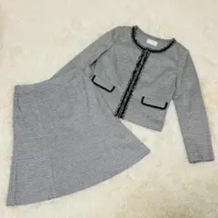 index ツイード ノーカラージャケット×フレアスカート セットアップ M