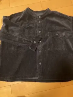 コーデュロイ濃紺スタンドカラーシャツ