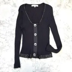 Super Beauty スーパービューティー リブ カーディガン スパンコール