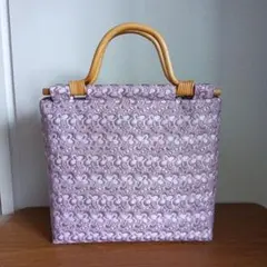 【夏☆和装バッグ】小紋☓刺繍レース〈籐ハンドル〉