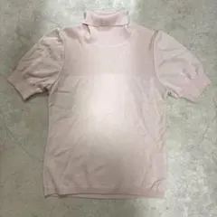 プライベートレーベル パフスリーブ 半袖 ニット（M）くすみピンク 日本製 春