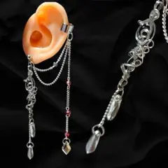 【Ｎｏ．289】赤と黒のイヤーカフ連結ピアス