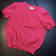 クレージュ 90s 花柄ロゴ刺繍 ビジュー ピンク半袖ニット M