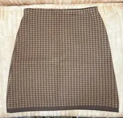ブラウン　チェック　スカート　ミニ丈　膝丈　ミニスカート