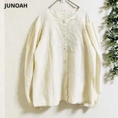 ジュノア ブラウス シャツ F 白　花柄刺繍 上品 大人可愛い　ナチュラル