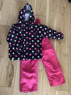 子供用スキーウェアセット 黒とピンクの水玉　女の子