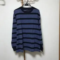 UNIQLO ネイビー 系ボーダー柄長袖カットソー