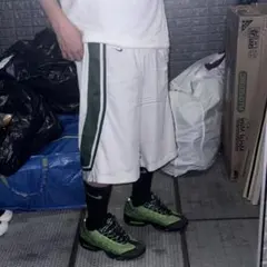 00s y2k NIKE バスパン 極太 膝下丈 白 緑 刺繍ロゴ B-BOY
