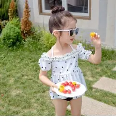 キッズ 子供用 水着 セパレート ドット 3点セット 日焼け対策 L 100cm