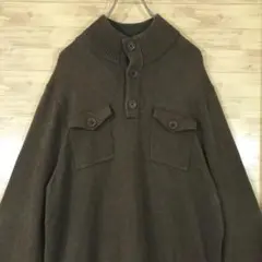 レトロ 古着 エディーバウアー　ヘンリーリブネック フラップポケット 緑茶 L