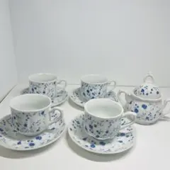 青い花柄 ティーカップセット 4個