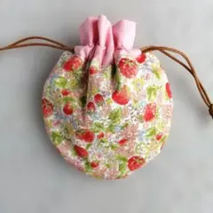まんまるミニ巾着袋319　中　横12cm いちご　ピンク