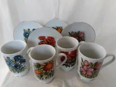 【最終値下げ】8点セット　マグカップ&プレート4組　レトロ花柄