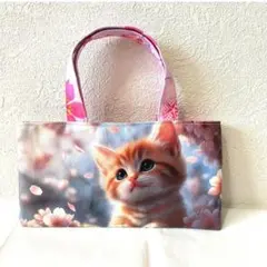 189】ハンドメイド★桜と猫ちゃん★ぺたんこミニミニバッグ