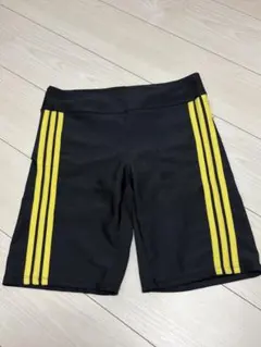 アディダス レギンス ハーフタイツ 黒×黄 3本ライン レディース XOT