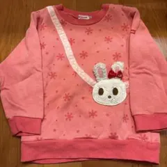⑨ミキハウス うさぎ ポシェット風 トレーナー ピンクのサムネイル