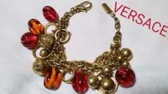 正規良 ヴェルサーチ メデューサロゴ フリンジボール装飾 Wチェーンブレスレット