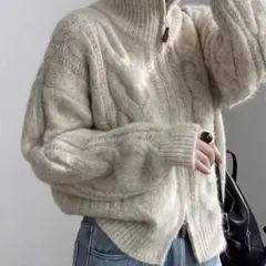 ダブルジップ ケーブルニットカーディガン meJane ベージュ　白　ホワイト