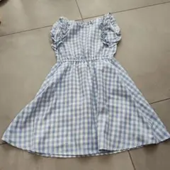 a.v.v 水色チェック フリルノースリーブワンピース 140