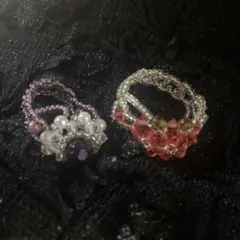指輪2個セット  y2k 韓国 ハンドメイド ビーズ ストーン