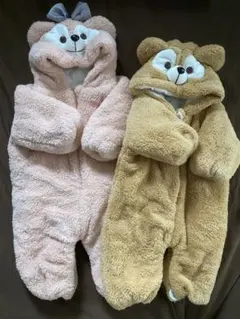 くま耳ロンパース シェリーメイ風ピンク120 ダッフィ風ブラウン90