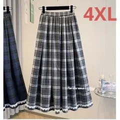 ロングスカート 大きいサイズ チェック柄 裾レース Ａライン春秋 LKHA005