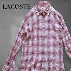 LACOSTE シャツ　長袖　シワ加工　チェック　ピンクパープル　ボルドー系のサムネイル