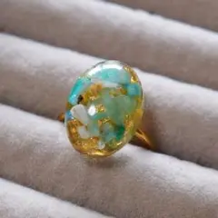 ハンドメイド レジン アクセサリー 指輪 サイズフリー グリーン系
