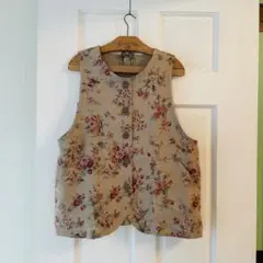 ローズ柄リネンベスト handmade