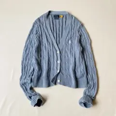 【美品】ポロラルフローレン　ケーブルニット カーディガン　ロゴ刺繍　QRコード
